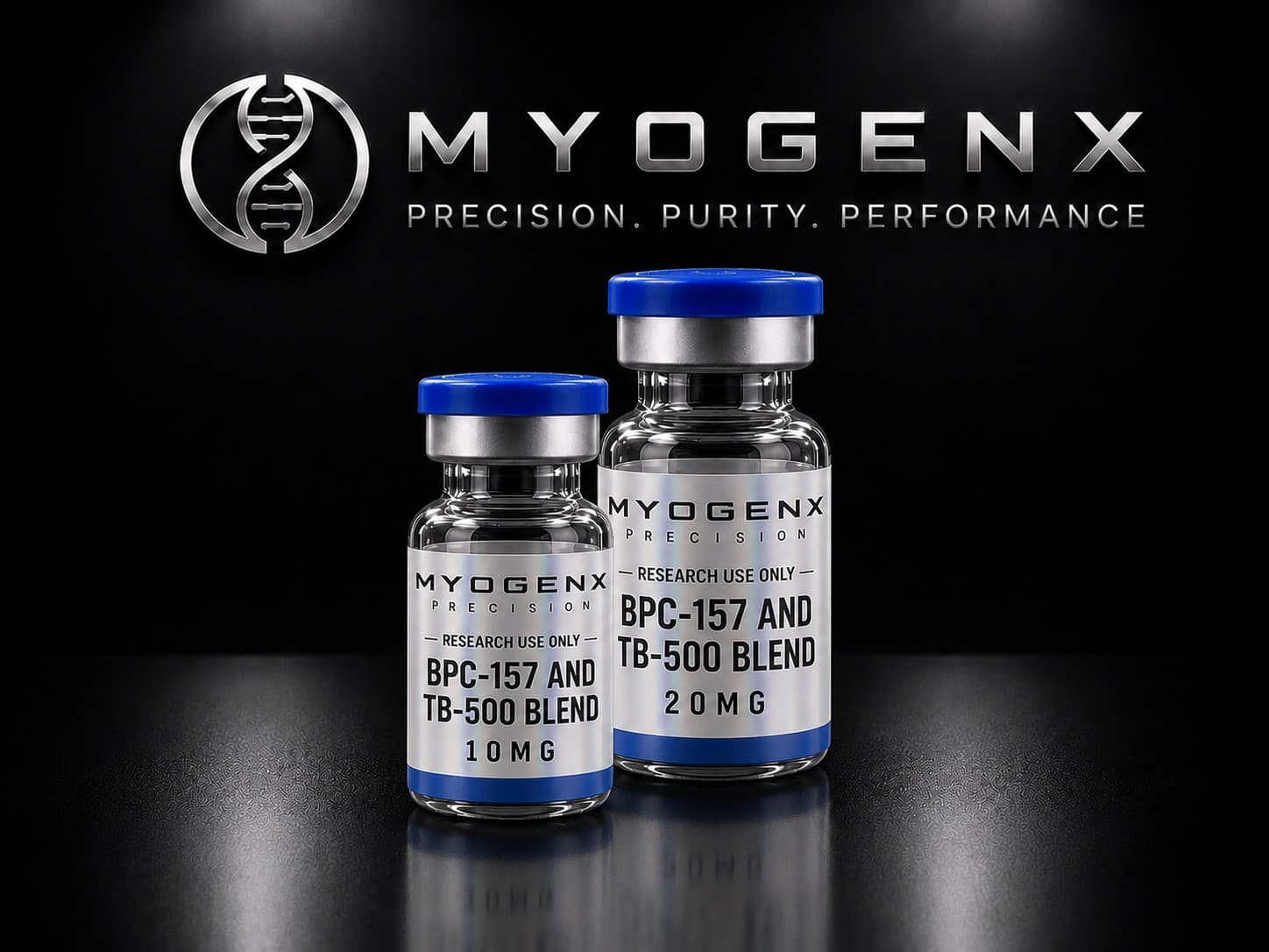 BPC-157 and TB-500 Blend, MYOGENX. Equal-part blend, single vial.
