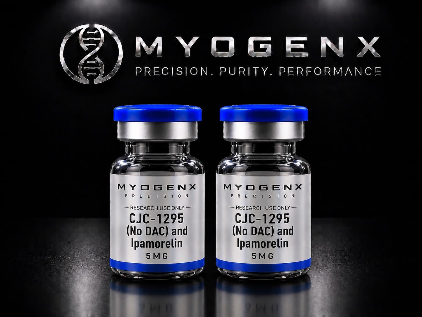 CJC-1295 (No DAC) and Ipamorelin, MYOGENX. Two vial research set.